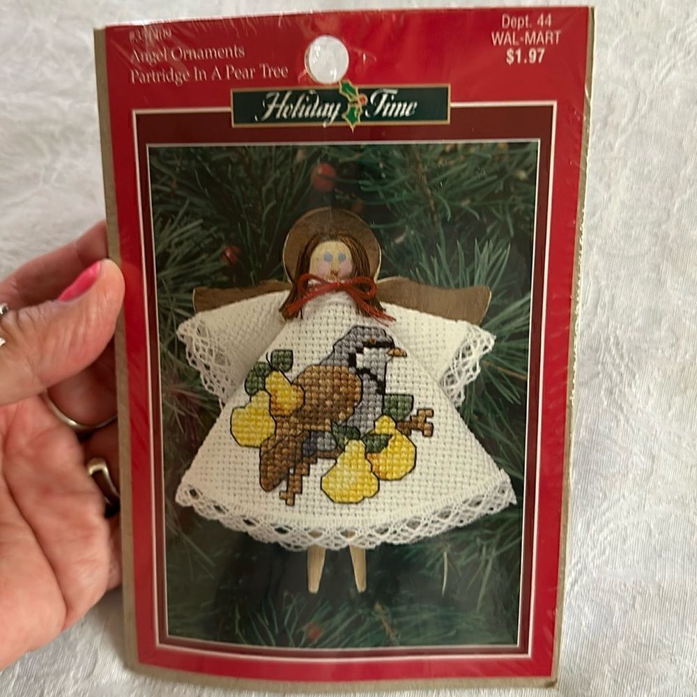 Holiday Time Counted Cross Stitch Kit Christmas Ornaments Vintage Craft DIY